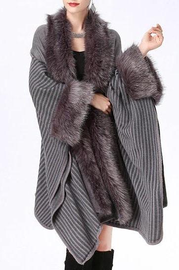 Faux Fur Trim Cardigan - Grey / One Size - Scarves