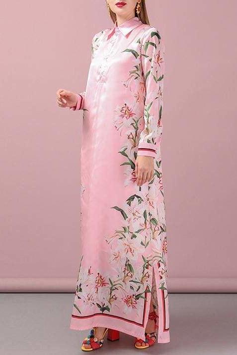 Floral Collar Maxi Dress - Clothing