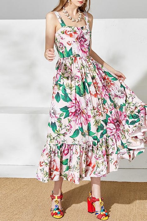 Floral Ruffle Maxi Dress - Clothing