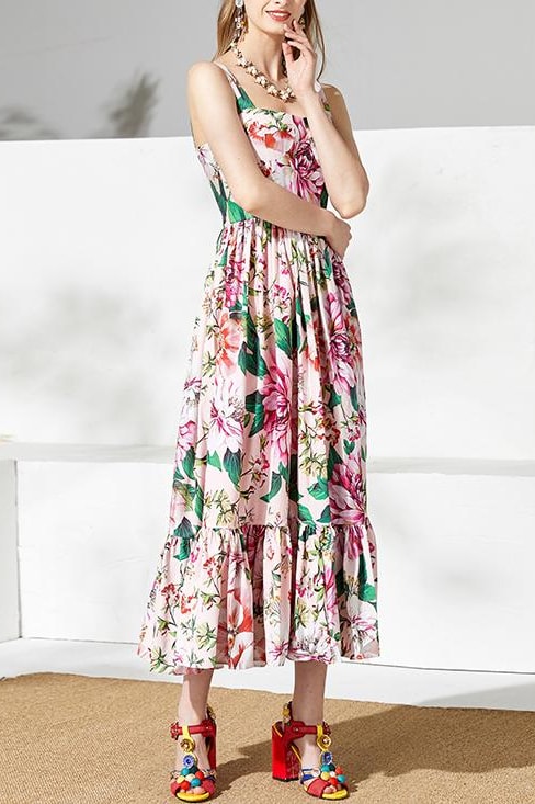 Floral Ruffle Maxi Dress - Clothing