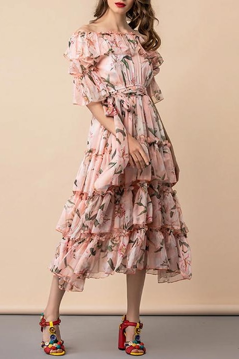 Floral Ruffle Tiered Dress - Clothing