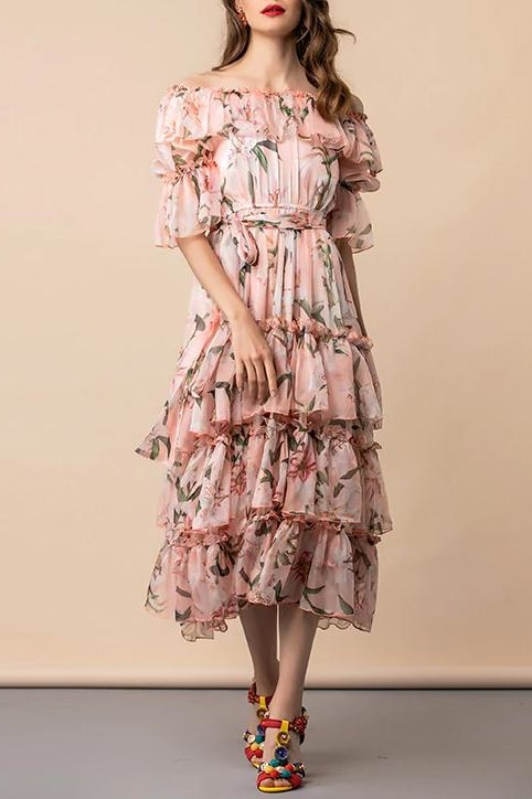 Floral Ruffle Tiered Dress - Clothing