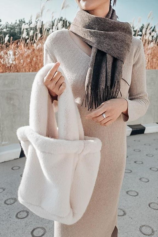 Fluffy Plush Tote - Apricot - Handbags