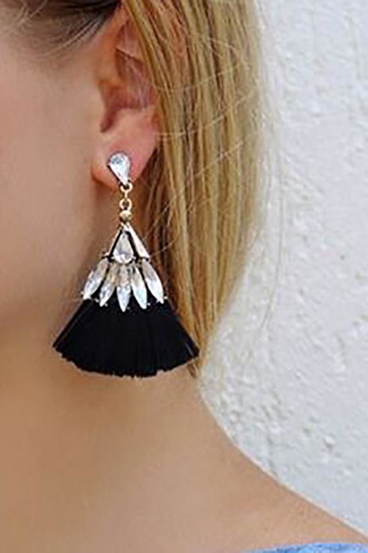 Fringe Rhinestone Earrings - Jewelry
