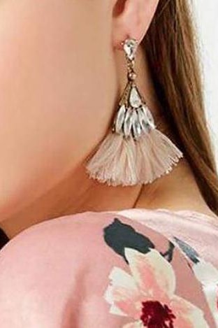Fringe Rhinestone Earrings - Brown - Jewelry