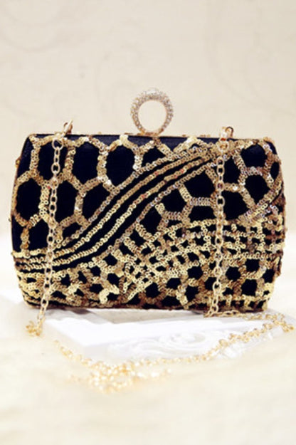 Gold Sequin Ring Clutch - Handbags
