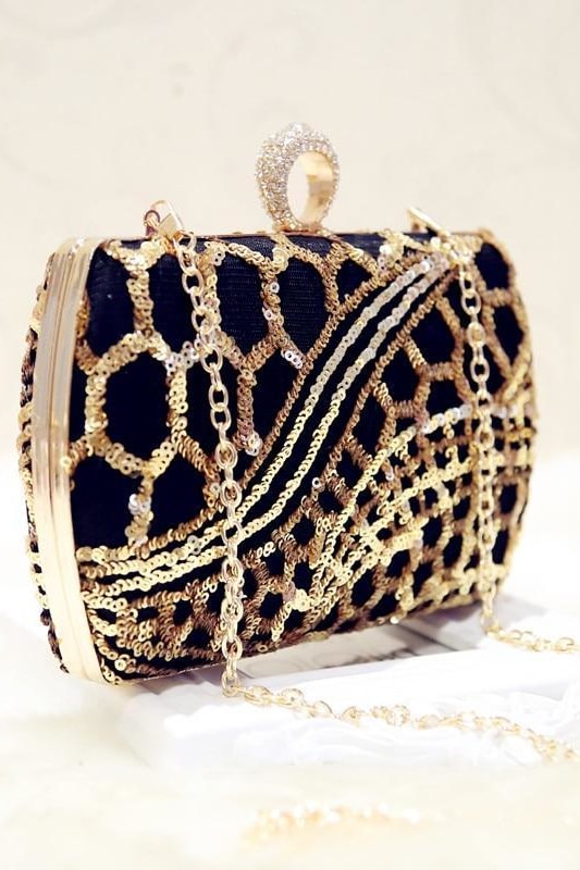 Gold Sequin Ring Clutch - Handbags