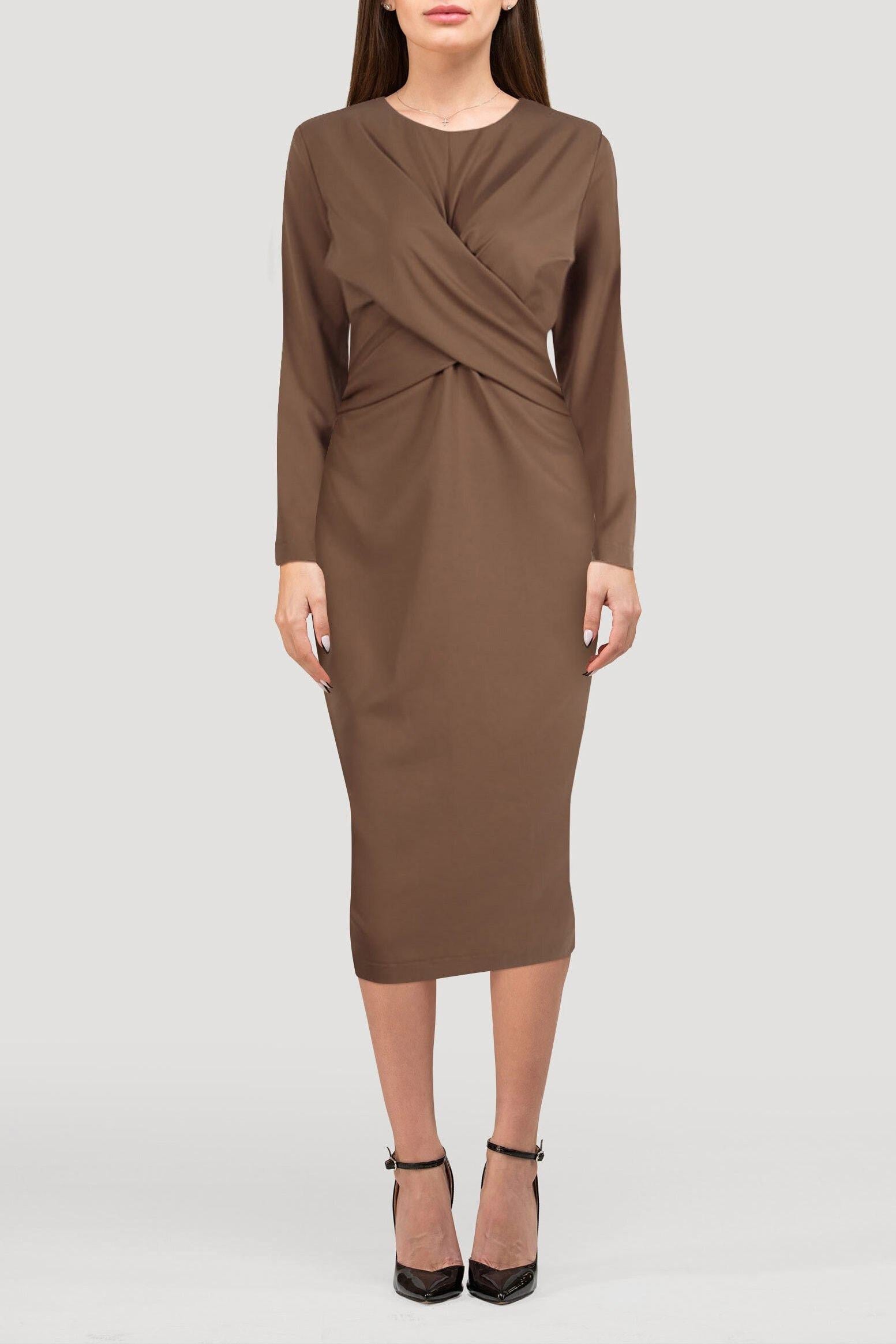 Hazel Midi Dress - S / Brown - Clothing