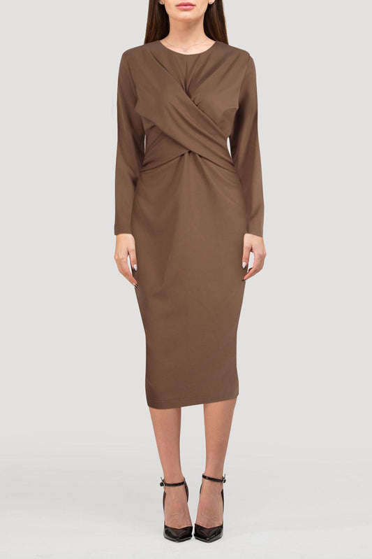 Hazel Midi Dress - S / Brown - Clothing