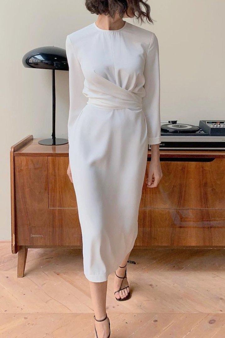 Hazel Midi Dress - S / White - Clothing