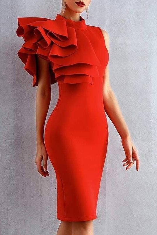 Isabella Ruffle Dress - Red / S - Clothing