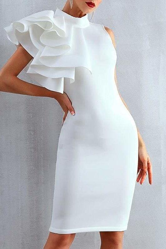 Isabella Ruffle Dress - White / L - Clothing