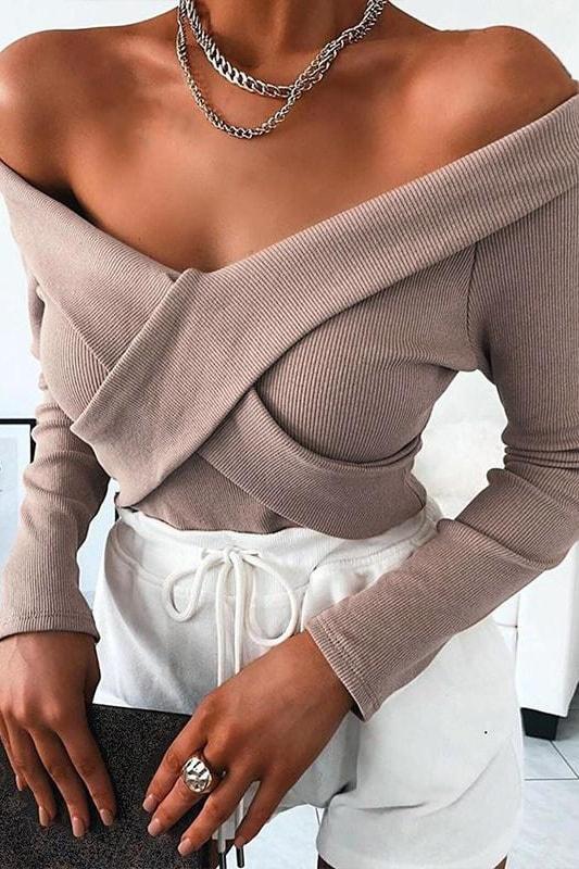 Jaylen Off Shoulder Sweater - Brown / M - Clothing
