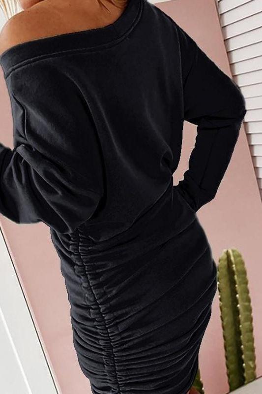Jelina Drawstring Dress - Black / L - Clothing