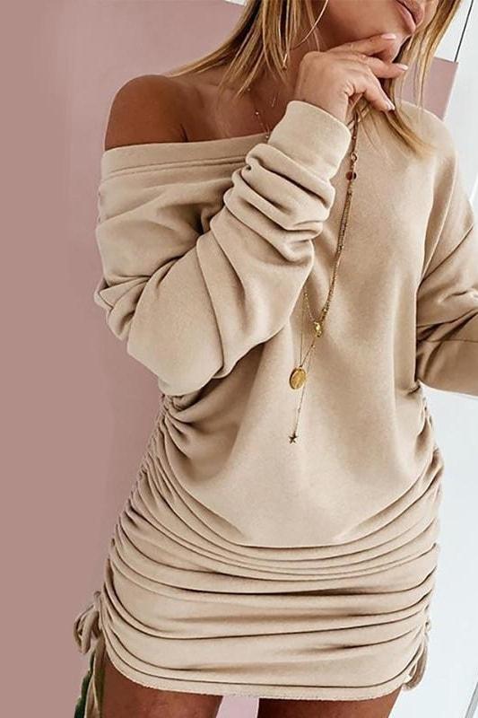 Jelina Drawstring Dress - Camel / L - Clothing