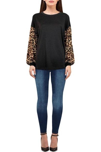 #Jenna Leopard Sleeve Blouse - Tops