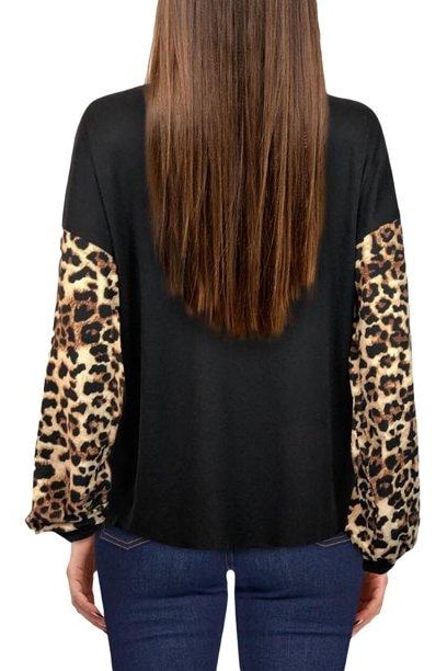 #Jenna Leopard Sleeve Blouse - Tops