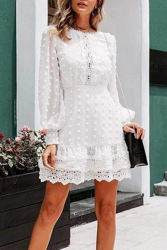 Jillian Lace Mini Dress - White / S - Clothing