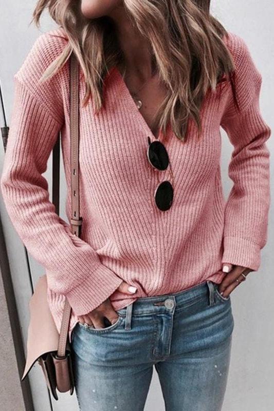 Juliette V-Neck Sweater - S / Pink - Clothing