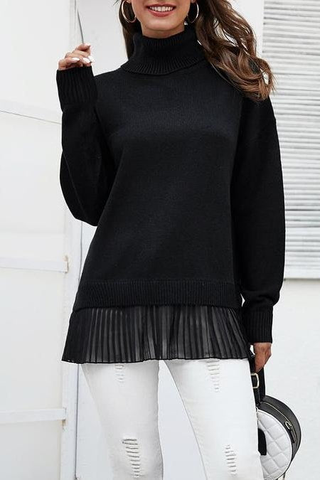 Knit Pleated Turtleneck Sweater - S - Clothing