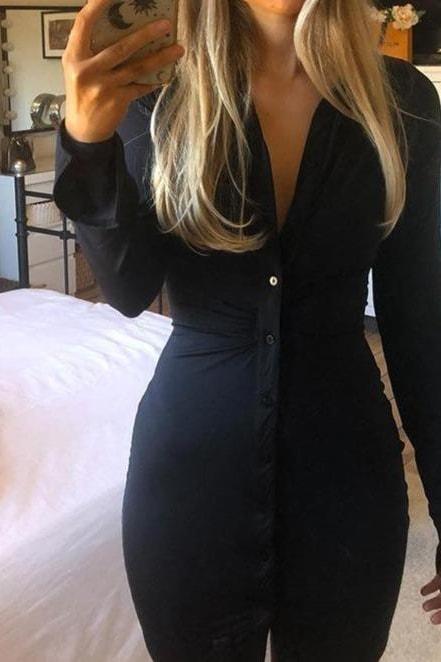 Kristiana Button Up Mini Dress - S / Black - Clothing