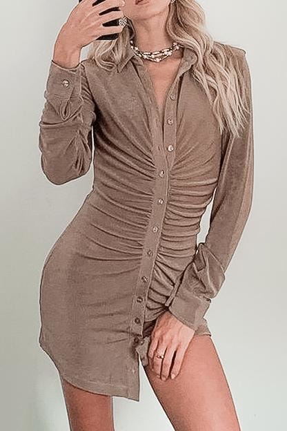Kristiana Button Up Mini Dress - S / Coffee - Clothing