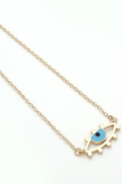 Chic Gold Chain Colorful Rhinestone Filled Evil Eye Coin Bohemian Gold Necklaces - Style8