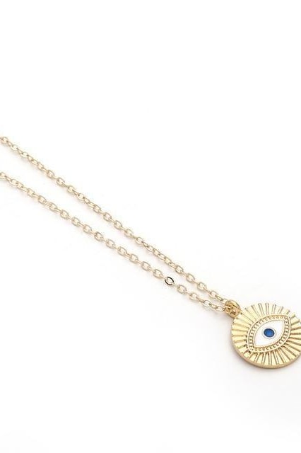 Chic Gold Chain Colorful Rhinestone Filled Evil Eye Coin Bohemian Gold Necklaces - Style13