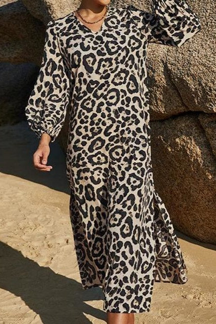 Leopard Kaftan Dress - Clothing