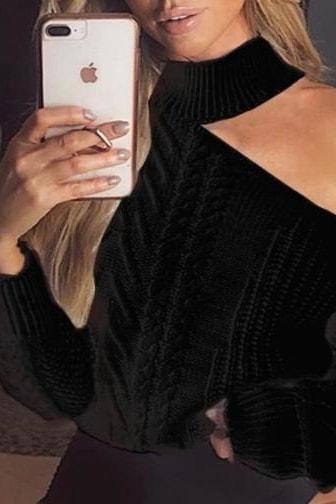 Lily One Shoulder Sweater - Black / S - Tops