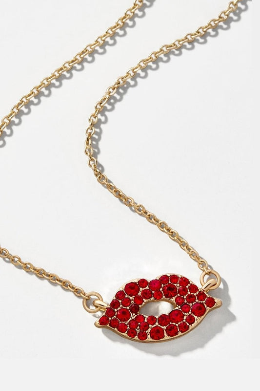 Lips Are Sealed Rhinestone Necklace - Jewelry