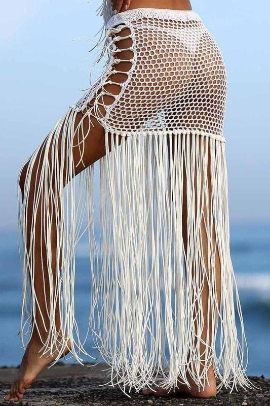 Luciana Tassel Cover Up - S / White - Cover-Ups