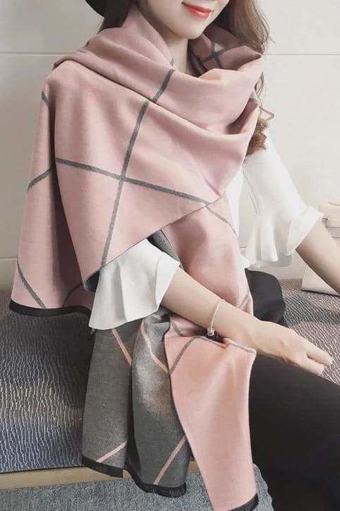 Luxe Pashmina Plaid Travel Scarf - Pink - Scarves