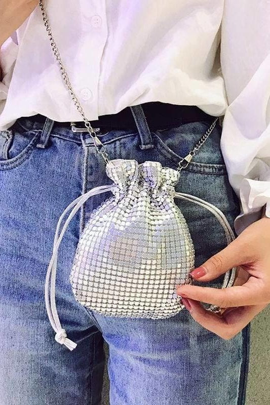 Mini Silver Lamé Pouch - Handbags