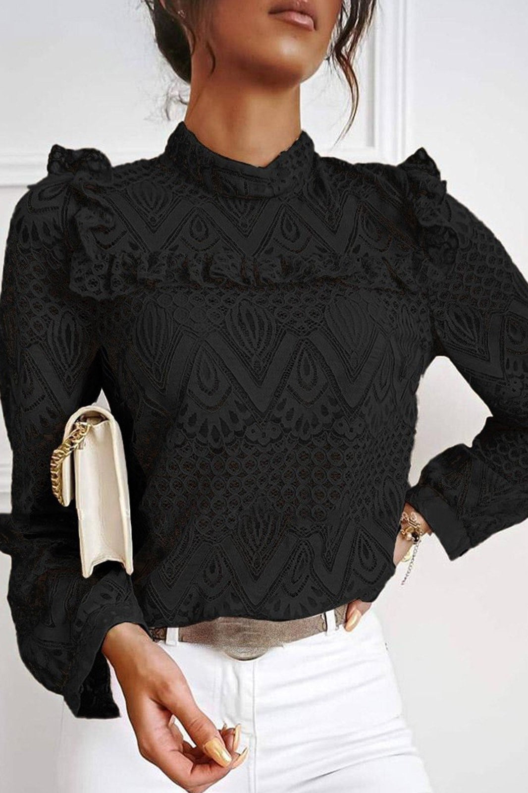 Missy Lace Ruffle Top - Black / S - Tops