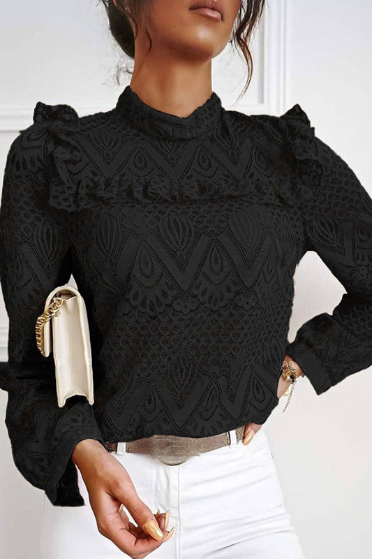 Missy Lace Ruffle Top - Black / S - Tops