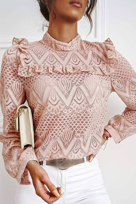 Missy Lace Ruffle Top - Pink / XL - Tops