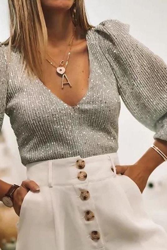 Molly Sequined Top - silver / M - Tops