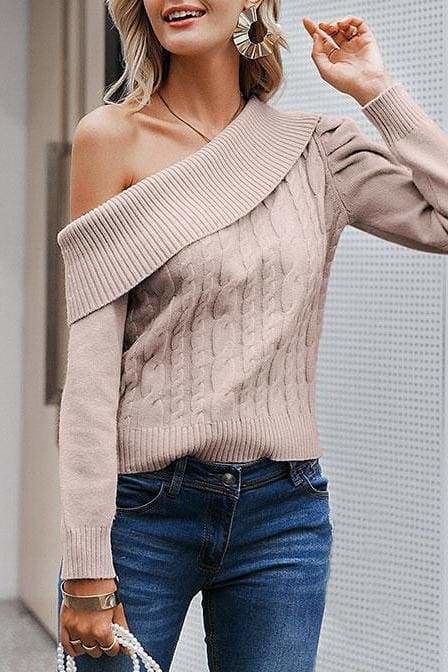 Off Shoulder Cable Knit Sweater - Clothing