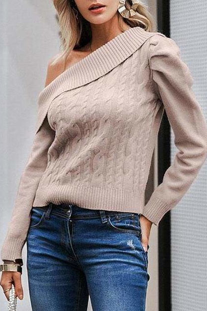 Off Shoulder Cable Knit Sweater - Pink / S - Clothing