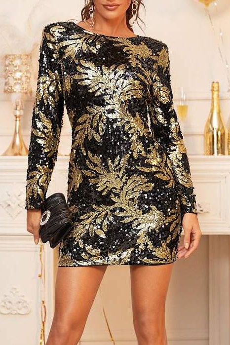 Olympia Sequin Dress (Black) - XS - Clothing