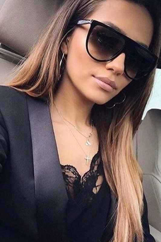 Oversized Flat-Top Sunglasses - Black