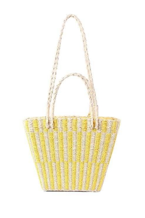 Paulie Pom Pom Straw Bag (Yellow) - Handbags