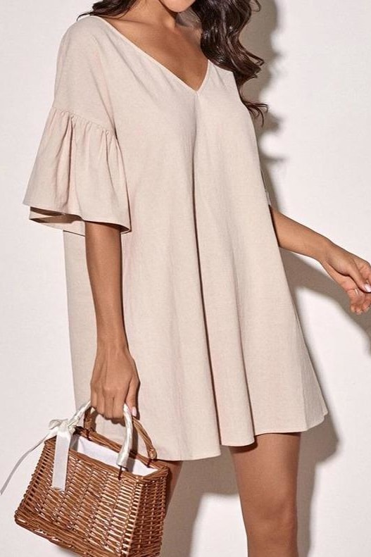 Petra Puff Sleeve Dress - XS / Khaki - Clothing