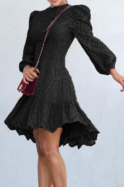 Polly Puff Sleeve Eyelet Dress - S / Black - Clothing