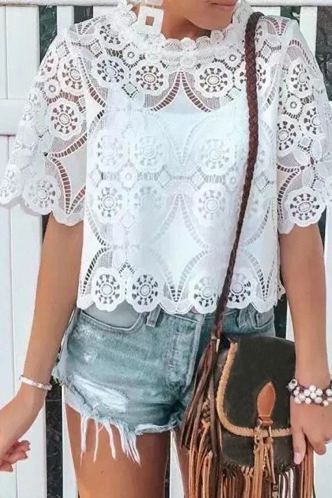 Sasha Lace Top - White / S - Clothing