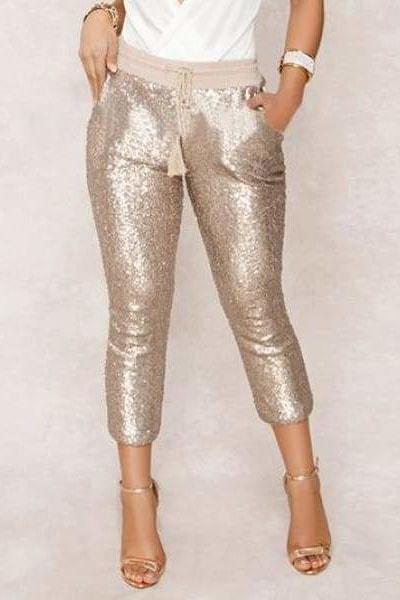 Sequin Capri Joggers - Clothing