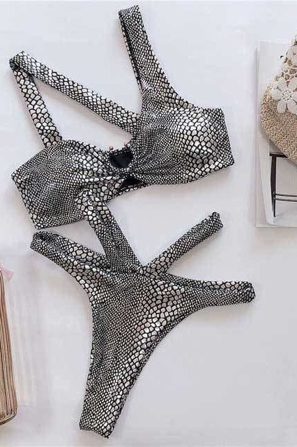 Shantel Snakeskin Bikini Set - Silver / L - Swimwear