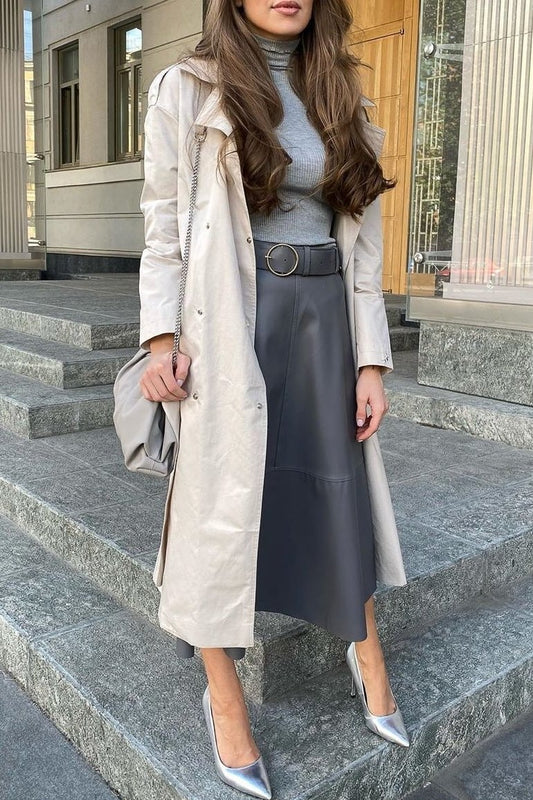 Sheila Pleather Midi Skirt - S / Gray - Clothing