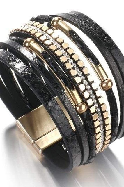 Snakeskin Stack Bracelet - Black - Jewelry